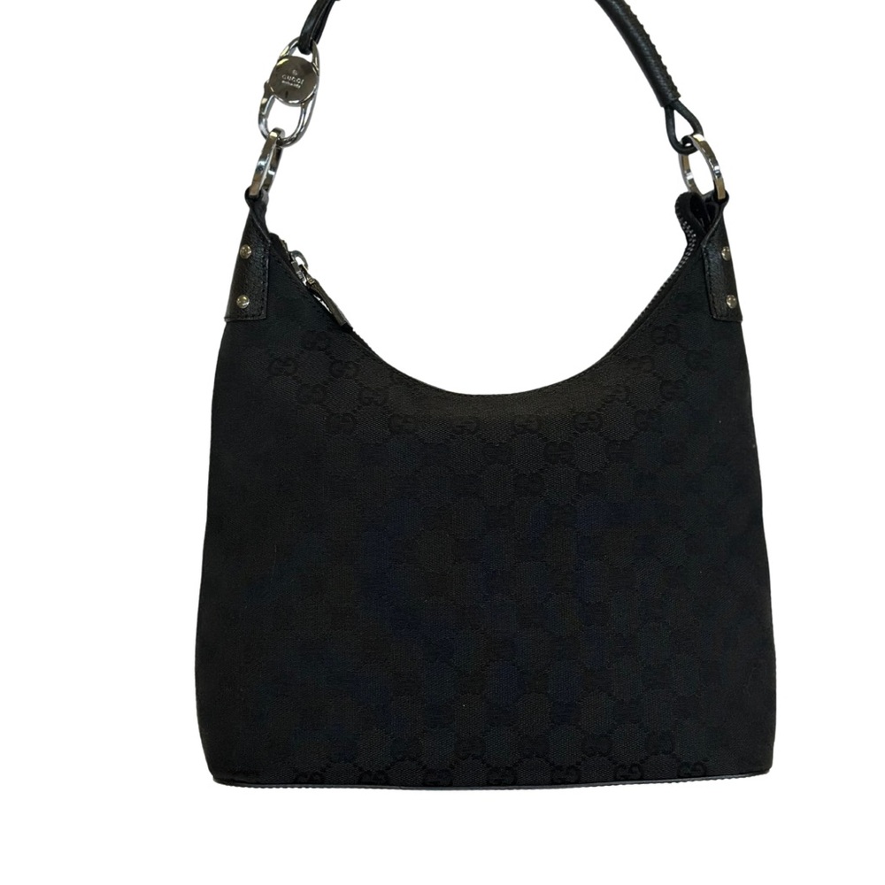 Authentic Gucci GG Monogram Canvas Leather Horsebit Hobo Shoulder Bag Black - Picture 2 of 9